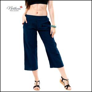Wide Leg Pull-On Pants Elastic Waist Casual Trousers